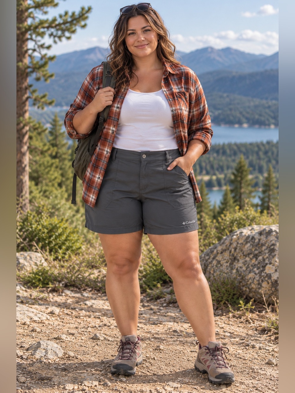 Columbia Omni-Shield Women’s 22W Gray Hiking Shorts 10” Inseam Outdoor Plus Size
